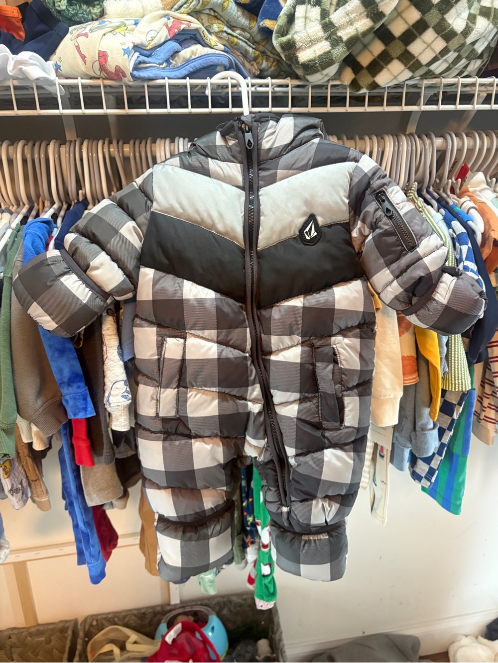 Volcom Black and Gray Plaid Infant Puffer One-Piece